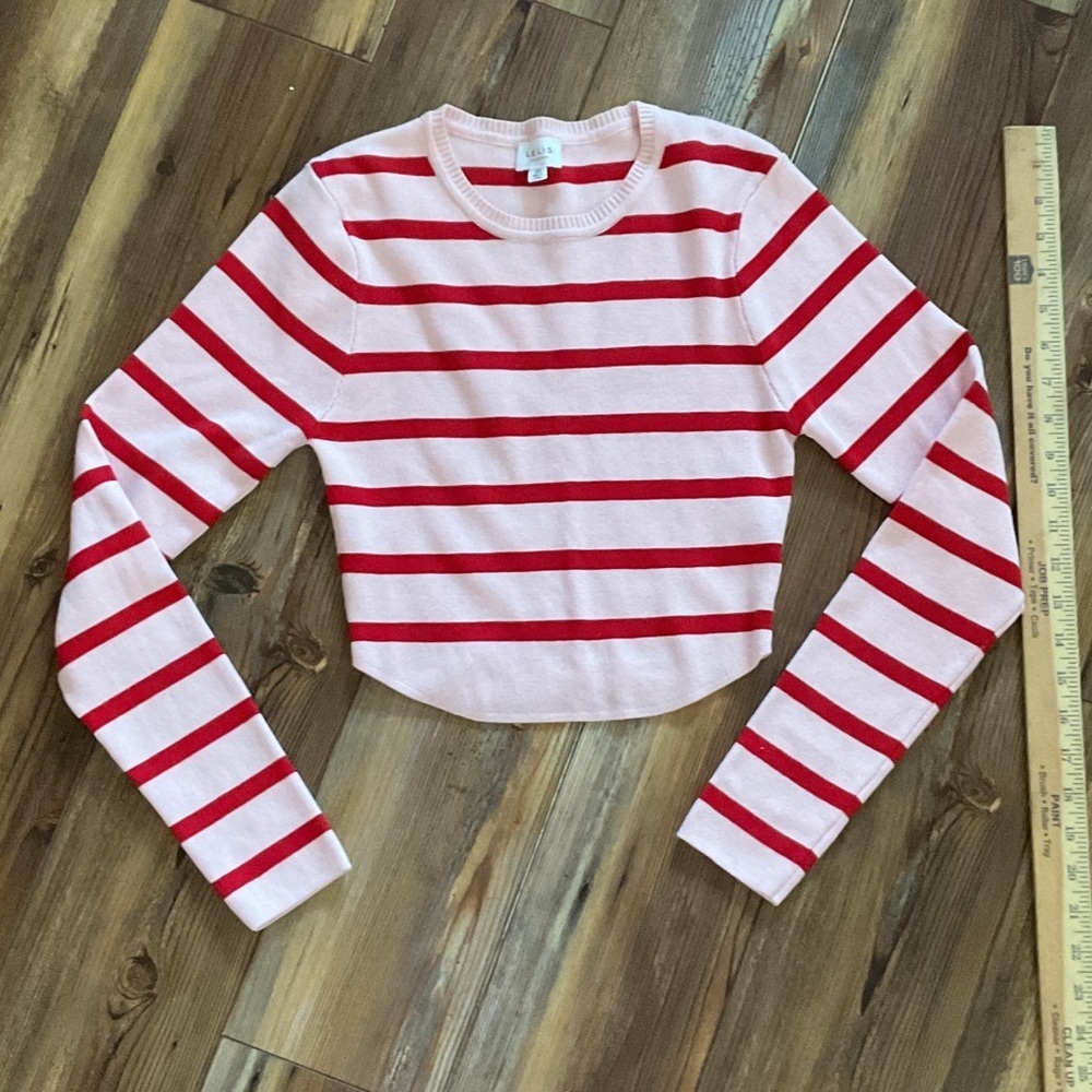 Le Lis Pink and Red Striped Sweater Cropped XS
